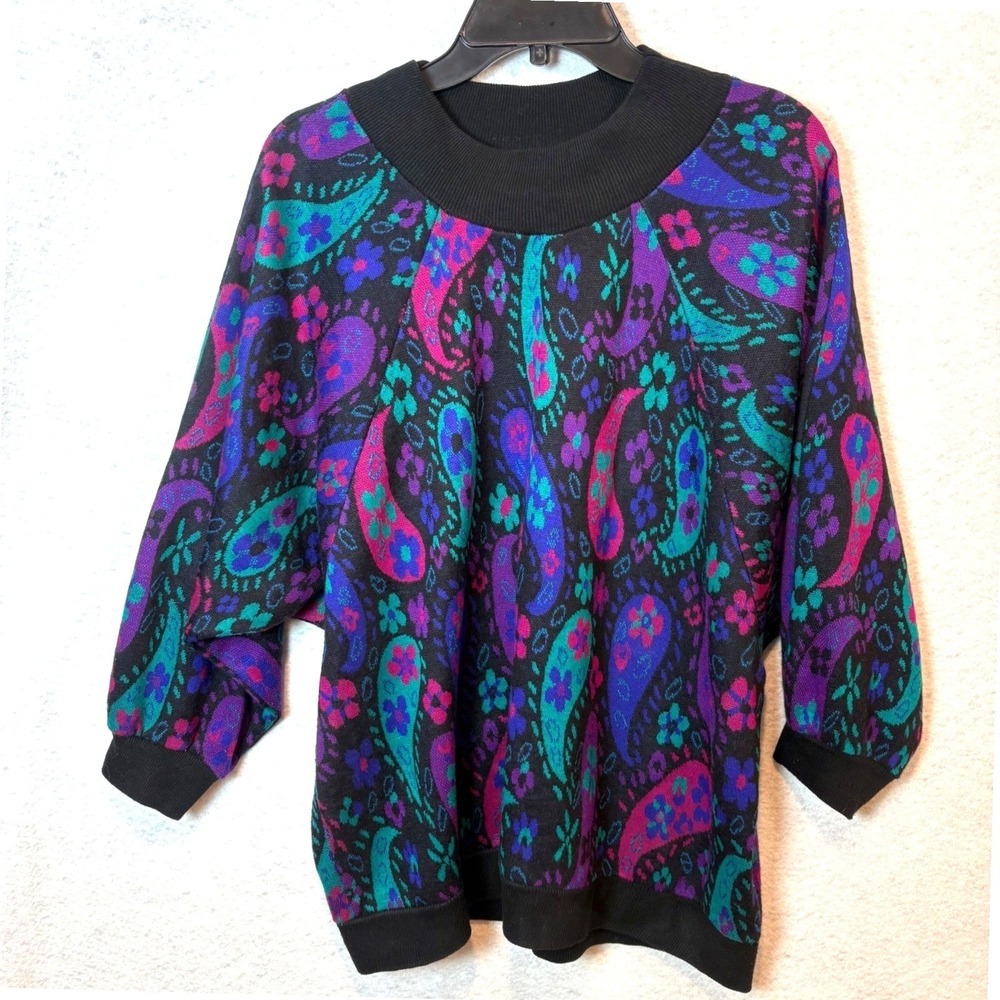 Vtg Cape Cod Sportswear 80s 90s Paisley Knit Sweater Made in USA Size L Retro